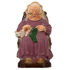 Vintage Norcrest Japan Retirement Fund Granny and Cat Ceramic Piggy Bank